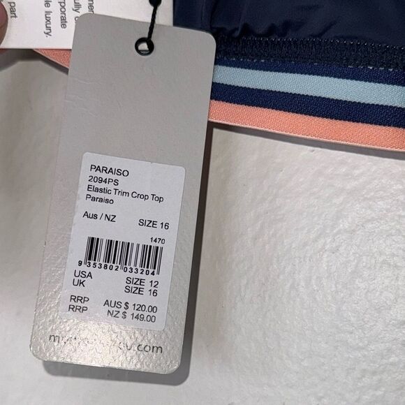 MONTE & LOU PARAISO ELASTIC TRIM CROP TOP BIKINI Size 12 - Picture 8 of 9